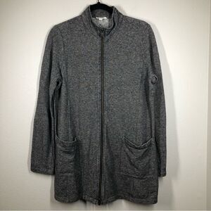 Eileen Fisher Organic Cotton And Hemp Full Zip Long Line Jacket Micro Stripe S